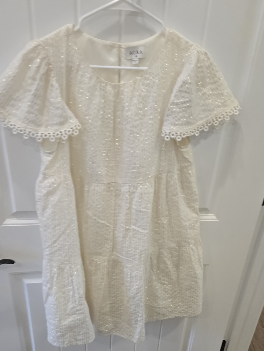 Aura Ivory Eyelet Flutter-Sleeve Dress